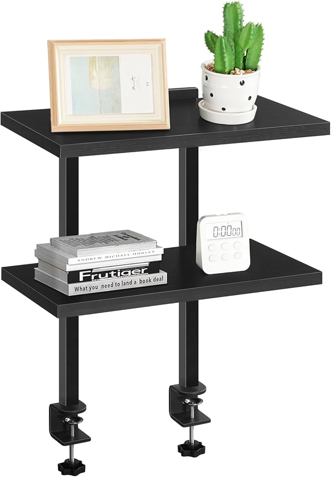 Clamp On Desk Organizer, 2-Tier Desktop Bookshelf, Adjustable Desk Storage Shelf, Metal Frame, for Office, Study and Game Room, Black DSBK3501-DeskLoop Office