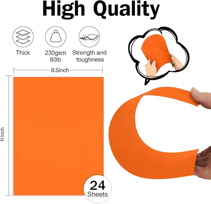 Orange Cardstock Paper 8.5 x 11 80lb Card Stock, Goefun 24 Sheets Orange Construction Paper for Halloween Card Making, Invitations, Menus, DIY Cards-DeskLoop Office