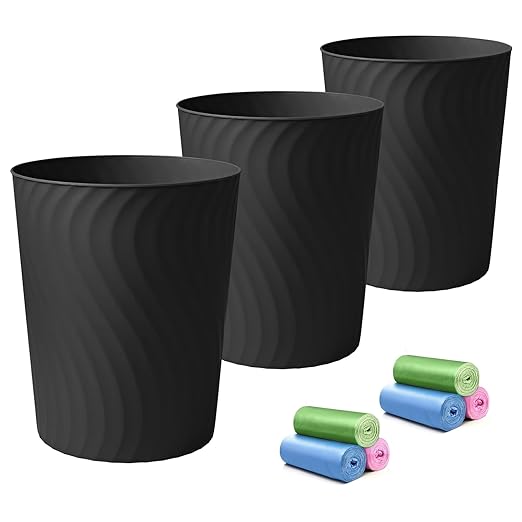 YGJT Small Trash Can, 3 Pack 1.8 Gallons Bathroom Trash Can, Slim Waste Basket, Round Garbage Can, Plastic Trash Bin for Kitchen, Dorm, Bedroom, Office, Living Room, Study, Compact Spaces(Black)-DeskLoop Office