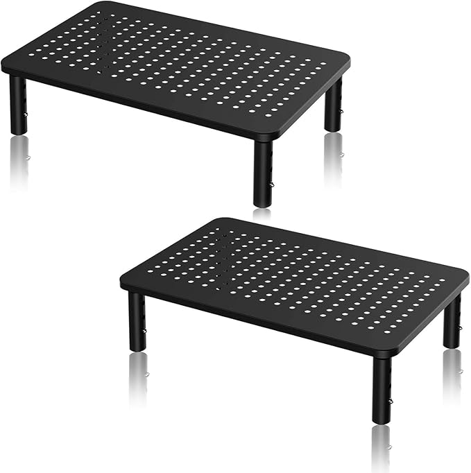 suptek Monitor Stand Riser for Computer,Laptop,Printer, Notebook and All Flat Screen Display with Vented Metal Platform,3 Height Adjustable Laptop Riser,2 Pack,Black(MST003-2)-DeskLoop Office