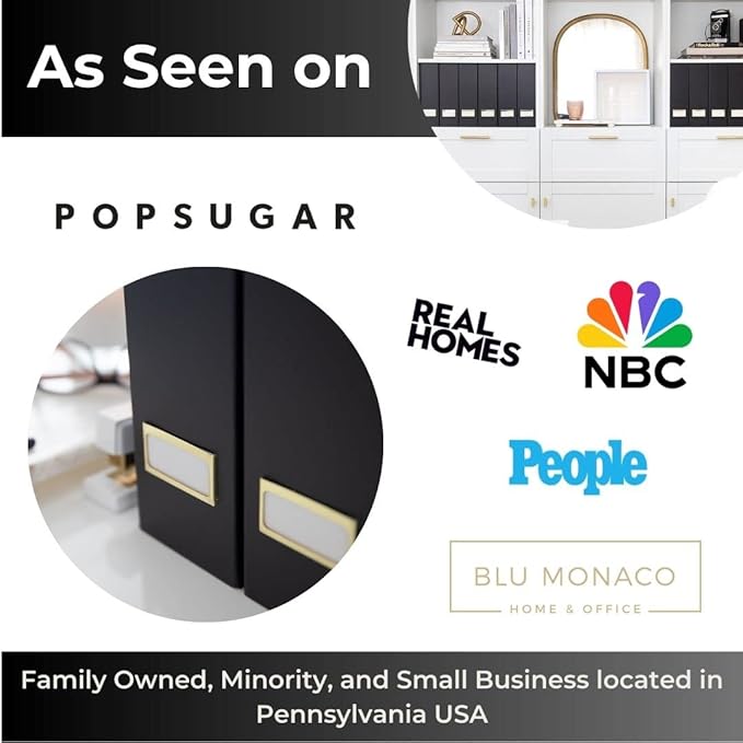 BLU MONACO Declutter in Style - Set of 6 Black Foldable Magazine File Holders with Gold Label Holders - Cardboard Magazine Storage Box & Desk Organizer for Workspace and Shelves-DeskLoop Office