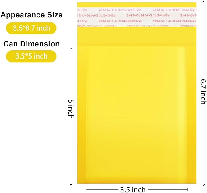 packbabol Kraft bubble mailers 3.5x5 Inch 50 Pack,Self-Sealing Paper Envelopes for Packaging,Strong Adhesion Envelope Mailers, Small Waterproof Cushioned Padded Shipping Bags Yellow #0000-DeskLoop Office