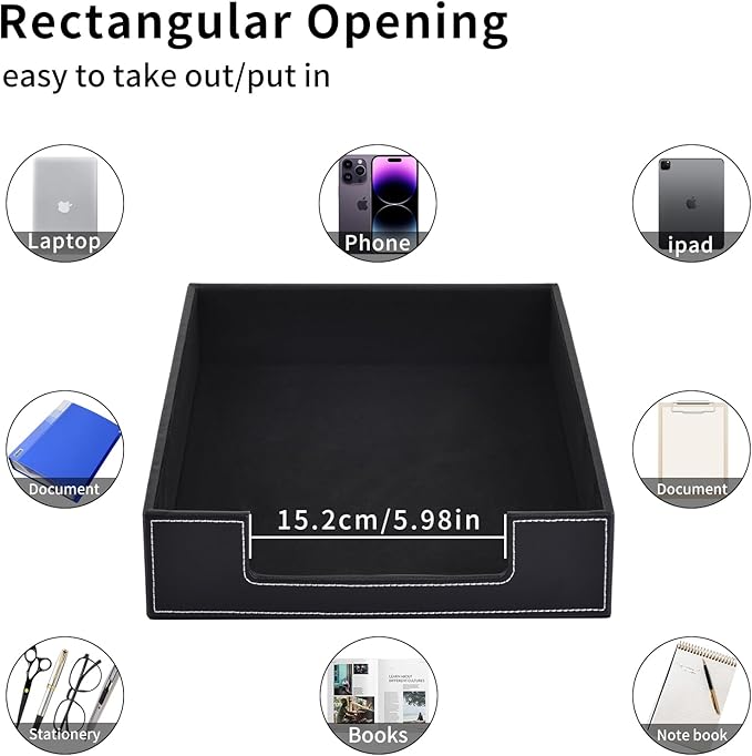 Leather Letter Tray, Office Supplies Desk Organizer for Mail Paper Files Magazines Jewelry Cosmetics,Luxury Letter Holder&Multipurpos Stackable Office Desktop Storage Box,Black-DeskLoop Office