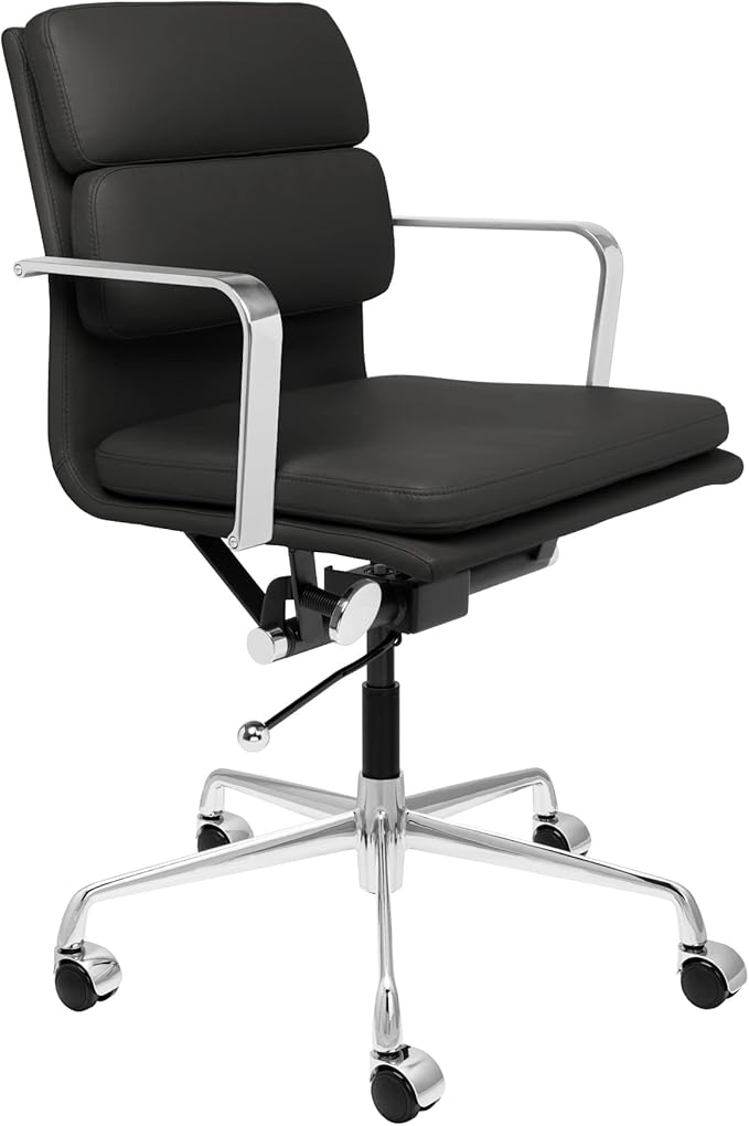 Laura Davidson Furniture SOHO II Padded Management Office Chair - Mid Back Desk Chair with Arm Rest, Swivel & Cushion Availability, Made of Faux Leather, Black, Computer Chair-DeskLoop Office
