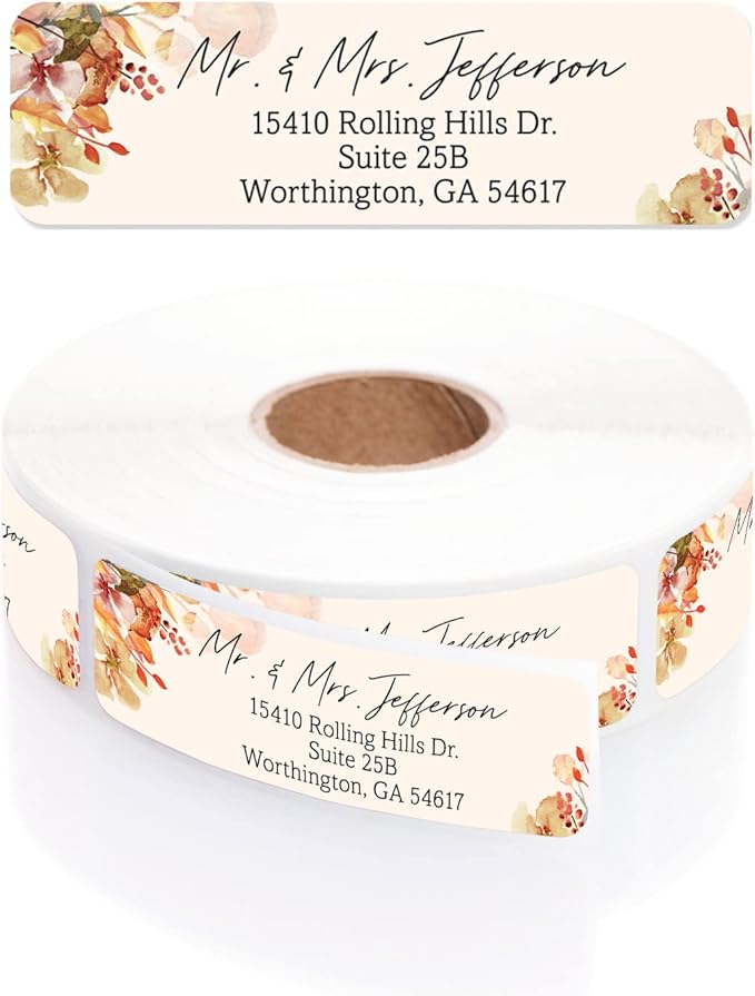 Rust Orange Floral Rolled Address Labels / 250 Personalized Return Address Labels/Designer Address Stickers in Elegant Plastic Dispenser-DeskLoop Office