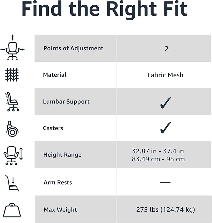 Amazon Basics Rolling Desk Chair, Adjustable, Low Back, Padded Seat, Breathable Mesh, Swivel, Black, 21.25" D x 22.5" W x 38" H-DeskLoop Office