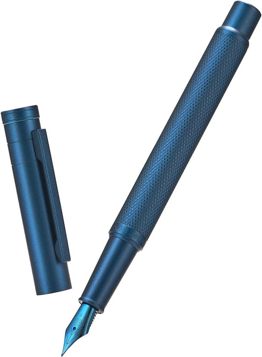 Dark Blue Forest Fountain Pen Fine Nib Classic Design with Converter and Metal Pen Case Set by Asvine-DeskLoop Office