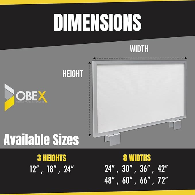 OBEX Privacy Screen & Office Panel Extender for Office Cubicles, Polycarbonate Desk Privacy Panel & Divider for Office Cubicle, 24" x 42", White