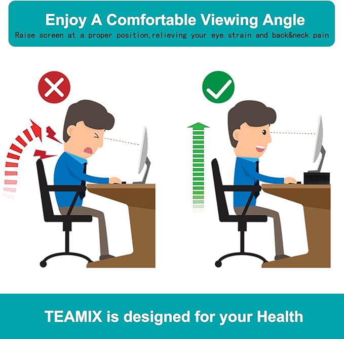 TEAMIX 20 Inch Monitor Stand Riser, Black Desktop Stand for PC/TV/Laptop/Printer, Wood Monitor Riser with Storage, Computer Stand Keyboard Organizer-DeskLoop Office