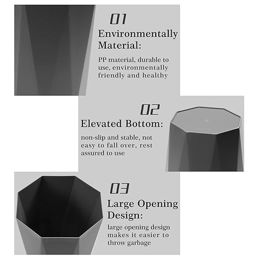 12L Trash Can Wastebasket Plastic Trash Bin Garbage Container Rubbish Can Paper Basket Office Organizer for Bedroom Home Office, 6 Grey-DeskLoop Office