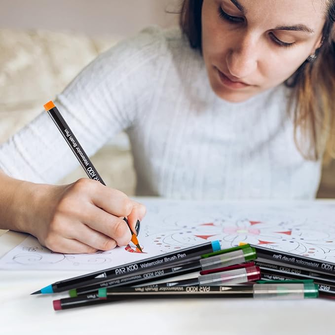 ParKoo Watercolor Brush Pens, 24 Colors Flexible Real Nylon Brush Tip Pens for Watercolor Painting, 1 Blending Brush, Paint Markers for Artists and Beginner Painters Coloring Books, Calligraphy-DeskLoop Office