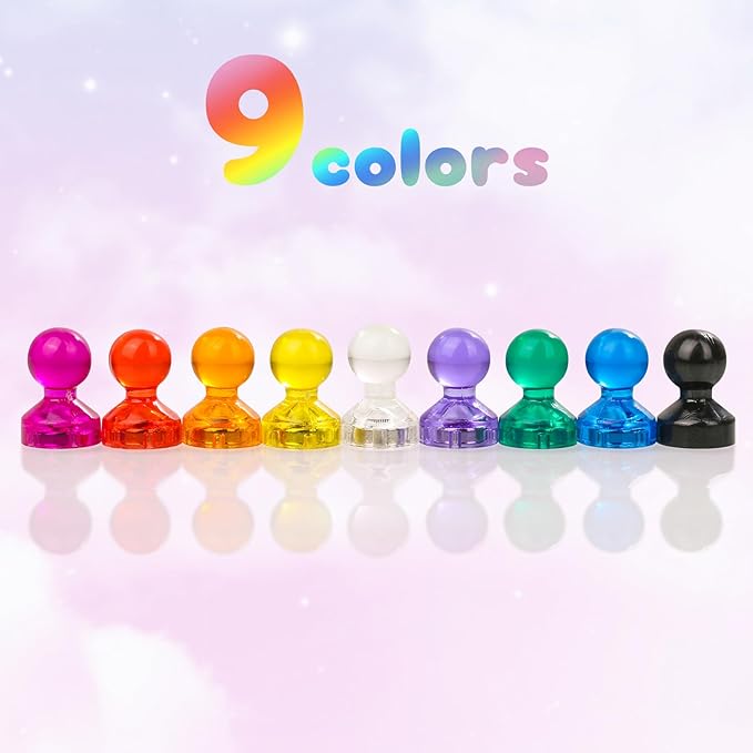 90 PCS Colorful Strong Magnetic Push Pin Magnets, 9 Assorted Color Magnetic Push Pin Magnets for Office, Classroom, Kitchen Home and School, Map Magnets, Whiteboard Magnets-DeskLoop Office