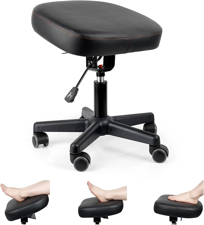 Footrest Stool Under Desk Adjustable Height and Tilt Angle Footrest Ottoman Ergonomic Foot Stool with Wheels 360° Rolling for Home Office (New Black)-DeskLoop Office