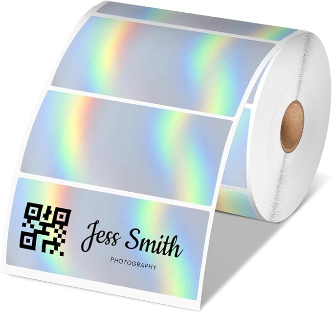 Holographic Square Thermal Labels (4 x 2 inch), Self-Adhesive Direct Thermal Sticker Label, Compatible with All Thermal Shipping Label Printers, for Name, Price Tag, DIY, Logo, 500 Labels/Roll-DeskLoop Office