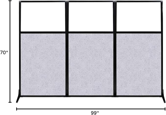 Versare Office Workstation Screen | Portable Wall Divider | Modern Cubicle | Freestanding Privacy Screen | Flexible Work Space | 3 Panels | 99" Wide x 70" Tall Marble Gray SoundSorb Panels With Window-DeskLoop Office