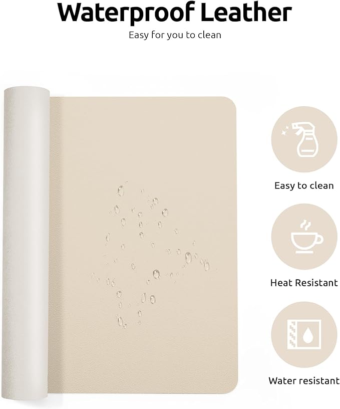 YSAGi Leather Desk Pad Protector, Large Mouse Pad, Non-Slip PU Leather Desk Blotter, Waterproof Writing Pad for Office and Home (31.5" x 15.8", Eggshell)-DeskLoop Office