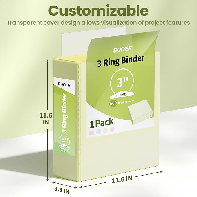 SUNEE 3 Ring Binder 3 Inch 1 Pack, Light Yellow - Image 7