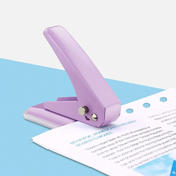 Single Hole Puncher Handheld 1/4 Inches Hole Punch, 20 Sheet Paper Punch Capacity Metal Hole Puncher with Skid-Resistant Base for Paper, Chipboard, Art Project, Purple-DeskLoop Office