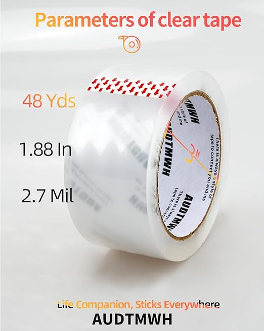Packing Tape with Dispenser, Clear, Heavy Duty Packaging Tape Designed for Moving, Packing, Shipping and Mailing, 1.88" x 48 Yds, 2 Rolls w/1 Dispenser-DeskLoop Office