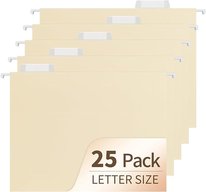 Hanging File Folders, 25 Pack Letter Size File Folders with 1/5-cut Tabs, Office Essentials for Filing Cabinet & Desk Storage-DeskLoop Office