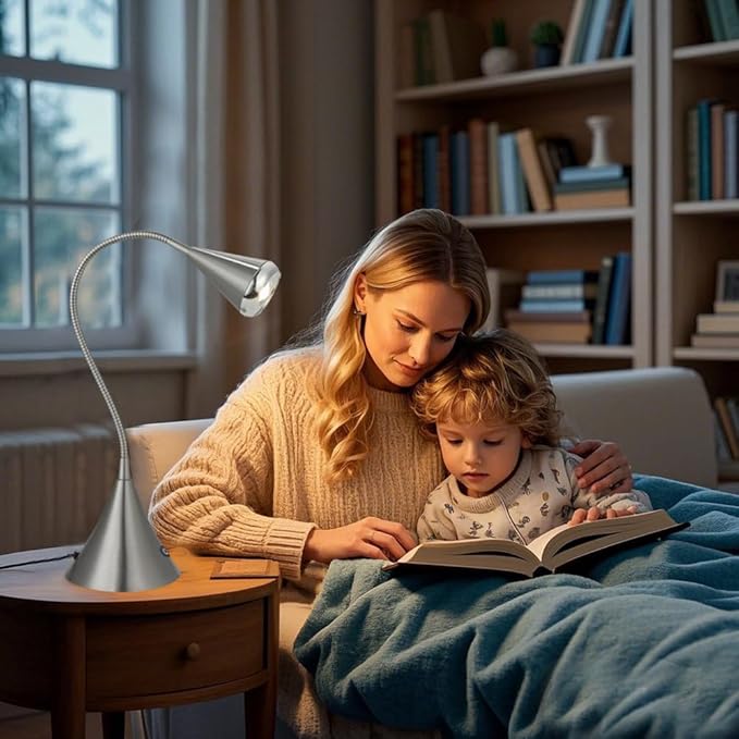 HomeFocus - Bedside Table Lamp,LED Desk Lamp,Reading Light,Eye-Caring for Reading Lamp,LED 5W,Touch dimmable Bedside lamp,Bedside Night Light,Metal,Satin Nickel.-DeskLoop Office