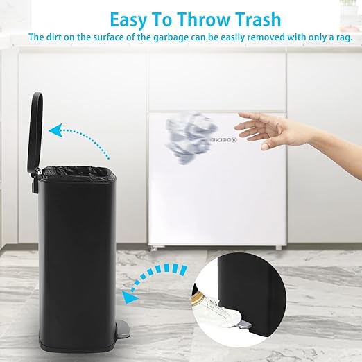 PayLessHere Stainless Steel Trash Can with Lid - Removable Inner Bucket, Foot Pedal Soft Close for Office, Home, Kitchen Garbage Bin (Black, 13 G)-DeskLoop Office