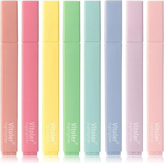 Highlighters, 8 pcs Aesthetic Pastel Highlighters, Chisel Tip Book Highlighter, Candy Colors, No Bleed Bible Highlighter Assorted Colors-DeskLoop Office