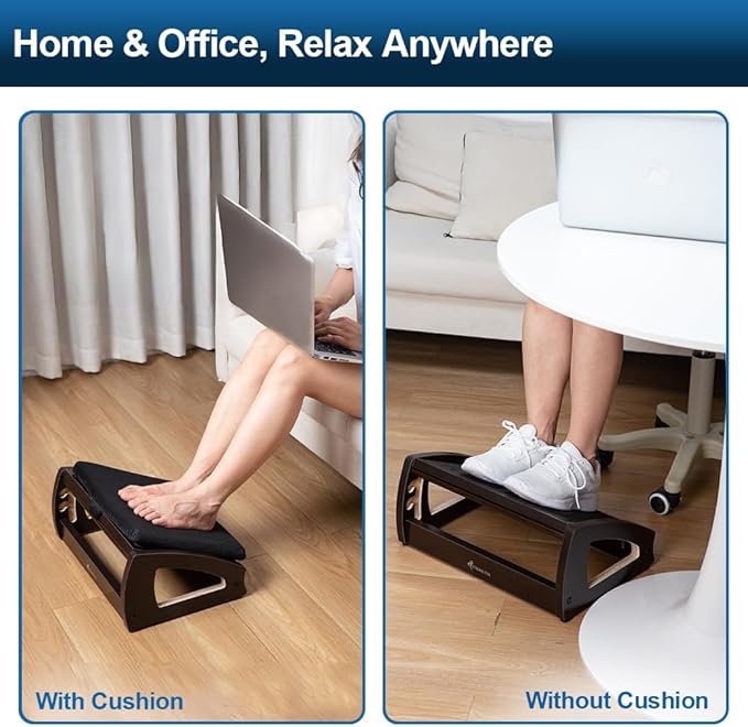 StrongTek Wood Ergonomic Footrest - 4-Angle Adjustable Foot Stool for Desk, Office Footrest, Anti-Slip Foot Stand for Under Desk, Enhances Posture, Promotes Blood Circulation, Easy Assembly (Espresso)-DeskLoop Office
