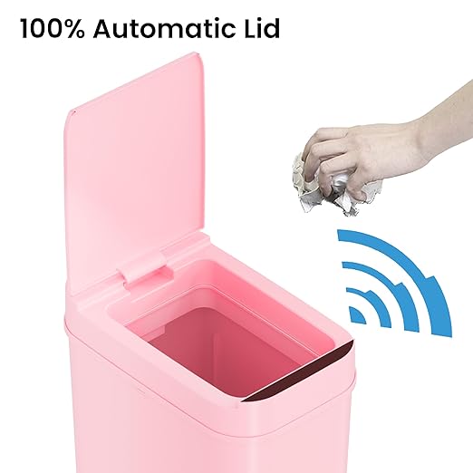 iTouchless 3 Gallon Sensor Pink Bathroom Trash Can, 10 Liter Small Slim Automatic Touchless Garbage Bin with Lid, Smart Narrow Motion Control Commercial Waste Basket for Bedroom, Office-DeskLoop Office