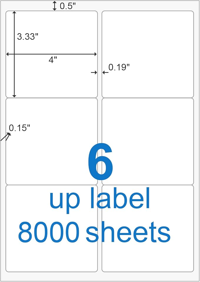 BESTEASY Sticker Labels Compatible Laser/Ink Jet Shipping Labels (8000 sheets, 6 up-3-1/3" x 4")-DeskLoop Office