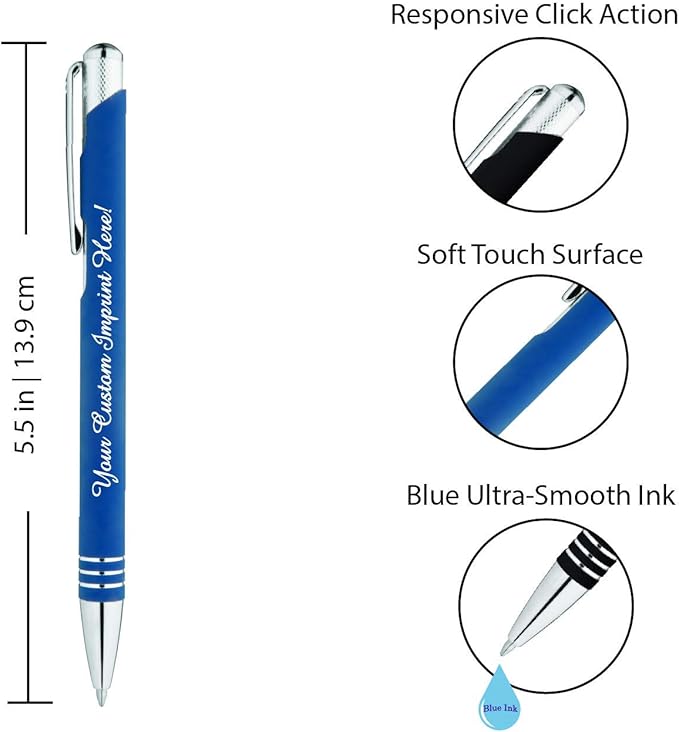 ExpressDesigns™ - Blue Ink Personalized Pens Rubberized - The Cameron - Custom Printed Name Pens - Imprinted with Logo or Message - Includes Personalization - 6 Pack (Black)-DeskLoop Office