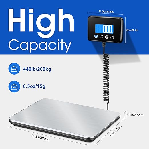 Luggage Scale 440lb Digital Shipping Scale with 0.35oz Accuracy, Tare/Hold, USB & Battery, Portable Postal Package Scale for Travel, Home, Office-DeskLoop Office