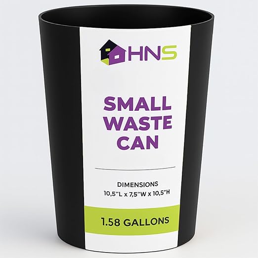 HOLDN’ STORAGE Small Trash Can - 1.58 Gallon Open Top Waste Bin, Compact Waste Can Perfect for Bathroom, Kitchen, Office, Dorm - Durable Garbage Can - Glossy Black-DeskLoop Office