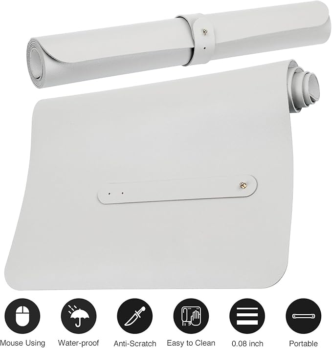 Boutilon Leather Mouse Pad,Extended Desk Pad for Keyboard and Mouse Non-Slip Study Desk Writing Pad Desktop Protector for Home Office Accessories,35"x 17"(L-White)
