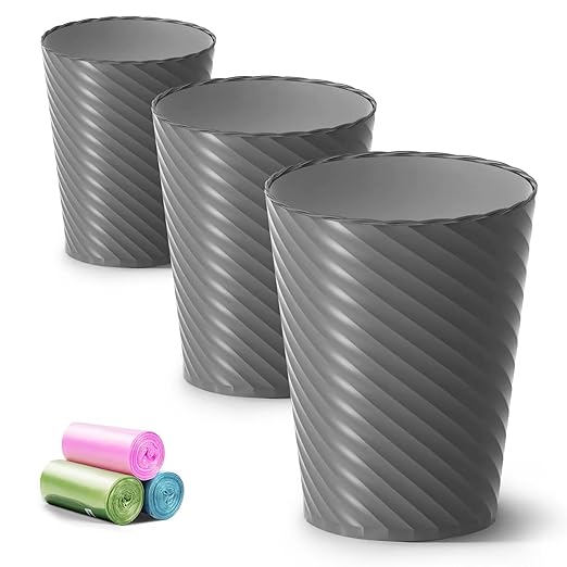Bathroom Trash Can, 3 Pack 1.8 Gallons Small Trash Can with Trash Bags, Bathroom Garbage Can, Plastic Trash Bin, Round Waste Basket for Bath,Bedroom, Office, Kitchen, Room, Compact Space (Grey)-DeskLoop Office