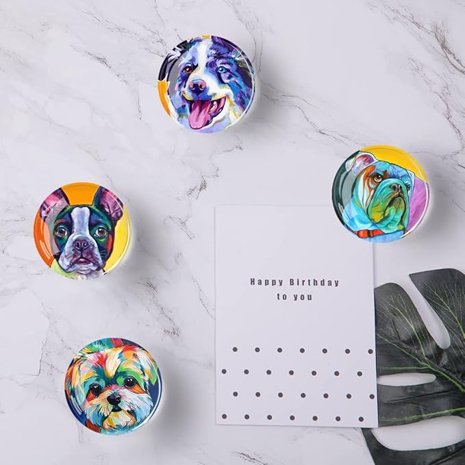 12Pcs Glass Refrigerator Magnet Fridge Sticker,Oil Painting Dog Fridge Magnets Decoration for Crafts,Strong Fridge Magnets for Kitchen, School,Office Whiteboard, Cabinet and Dishwasher-DeskLoop Office