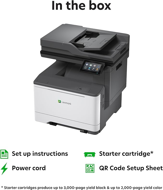 LexmarkCX532adwe MFP Color Laser Printer with Touch Screen, Laser Printer Technology, USB connectivity, and Color Output.(50M7040)-DeskLoop Office