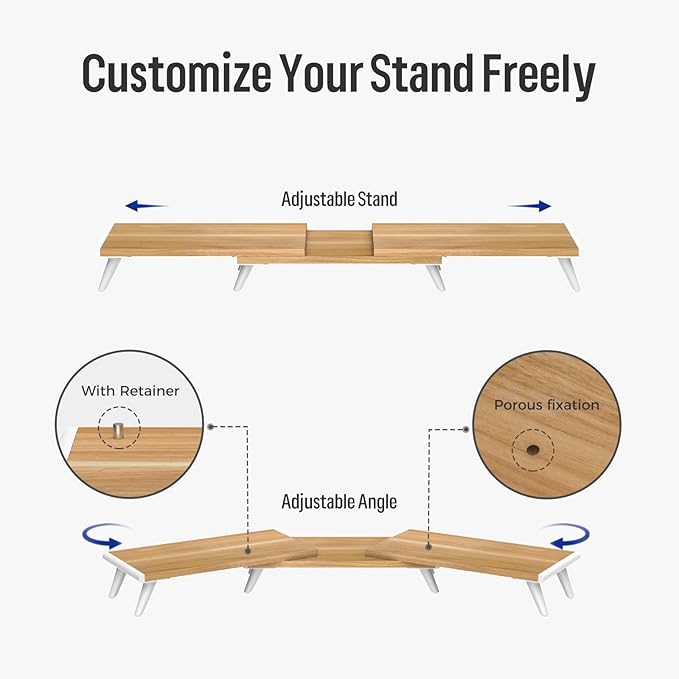 loukin Dual Monitor Stand Riser for Desk, 43.6"*8.2"*3.2" Large Computer Stand for 2 Monitors, Laptop, Printer, Length and Angle Adjustable Computer Shelf, Home Office,Max 43.6" Length Natural-DeskLoop Office