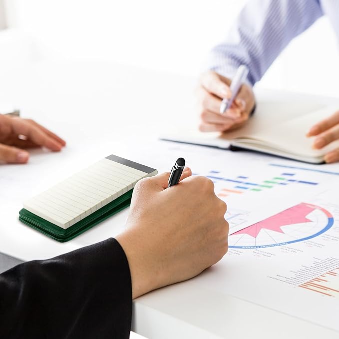 Outus 10 Pcs Pocket Notebook with Pen Set Included Mini Pocket Notepad Holder with 50 Lined Sheets, Metal Pen, 8 Pcs 3 x 5 Inch Memo Book Refills, 30 Lined Paper Per Note Pad (Green)-DeskLoop Office