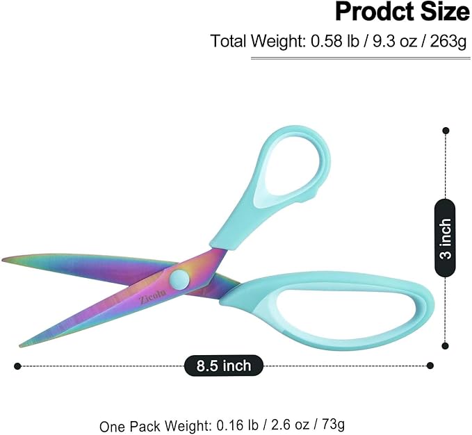 8.5" Scissors All Purpose, Multipurpose Office Scissors Set of 3 pack, sharp Titanium Coating Blade and Soft Comfort-Grip Sturdy Scissors for Fabric School Craft Sewing Home, Right/Left Handed, Blue-DeskLoop Office