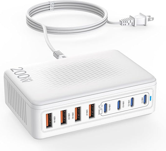 USB C Charger Block,200W GaN 8 Port USB C Charging Station USB Hub Block Cube Type C & USB A Wall Charger Power Adapter for Multiple Devices Apple iPhone 16/15/14,Steam Deck,MacBook Pro/Air,iPad Pro-DeskLoop Office