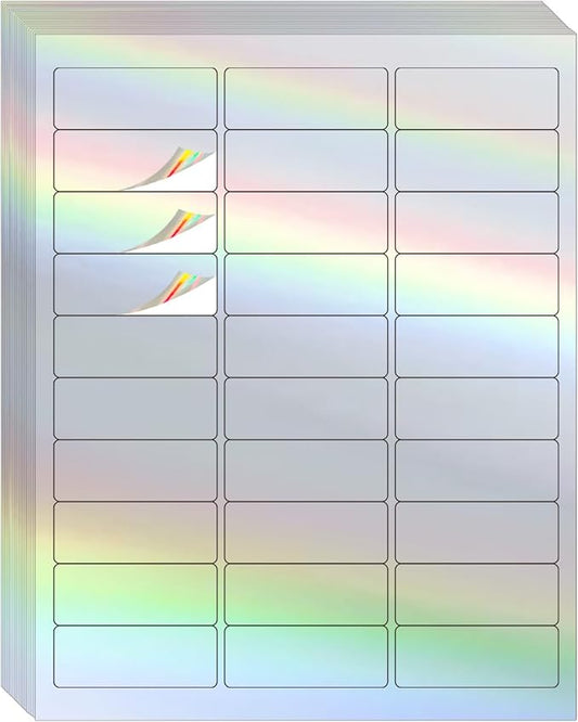 STARLIBOO 1" x 2-5/8" Address Labels- Holographic Color Stickers for Laser/Ink Jet Printer mailing Labels 8.5"×11"- Holographic Silver-DeskLoop Office