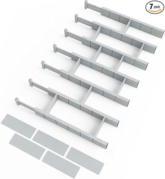 SpaceAid Bamboo Drawer Dividers with Inserts and Labels, Kitchen Adjustable Drawer Organizers, Expandable Organization for Home, Office, Dressers, 7 Dividers with 15 Inserts (17"-22" Gray)-DeskLoop Office