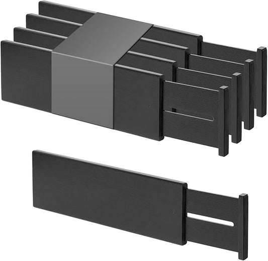 Utoplike Bamboo Drawer Dividers Large, 4'' High Adjustable Kitchen Drawers Organizers for Clothing, Spring Loaded, Works in Bathroom, Dresser, Desk, 4 PCS, Black-DeskLoop Office