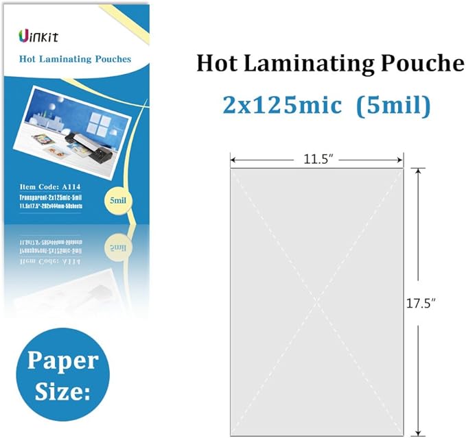 Uinkit Hot Thermal Laminating Pouches 5Mil Thick for Extra Protection 11.5x17.5 inches Laminating Sheets for Sealed 11x17inches Document and Photo 50 Pack A3 Menu Taloid Size-DeskLoop Office