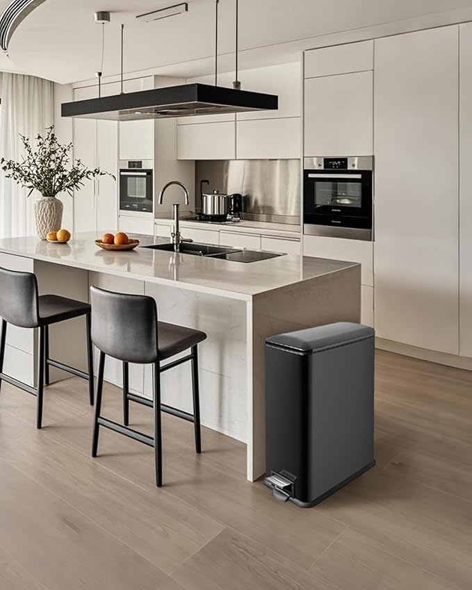 Kitchen Rubbish Bin, 45 Litre Waste Bin, Large Pedal Bin, Kitchen Rubbish Bin with Softclose Lid and Inner Bin, Slim Pedal Bin for Kitchen, Bathroom and Office, Black-DeskLoop Office
