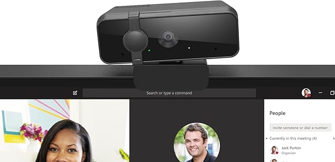 Lenovo HD 1080p Webcam (300 FHD)- Black w/ 95° Wide Angle, 360° Rotation Pan & Tilt, Dual Microphones, Privacy Shutter-DeskLoop Office