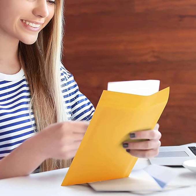 packbabol Kraft Bubble Mailers 4x8 Inch 100 Pcs,Small Self-Sealing Mail Shipping Bags,Yellow Padded Envelopes #000-DeskLoop Office