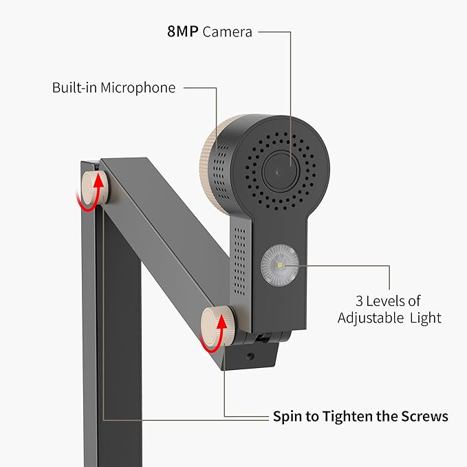 CZUR Fancy Pro 8MP USB Document Camera for Teacher, 4K Webcam with Microphone and LED Light, Up to 60fps, Auto Focus, for Remote Teaching, Live Streaming, Web Conference, for Mac and Windows-DeskLoop Office