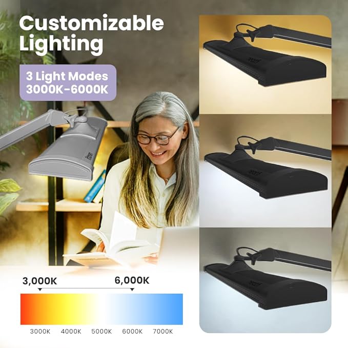 Neatfi Ultra 3,500 Lumen LED Desk Lamp, Color Correlated Temperature, 3 Light Modes, Dimmable, 45W, 26 Inch Wide Metal Shade, 540 SMD LEDs (CCT with Clamp, Silver)-DeskLoop Office